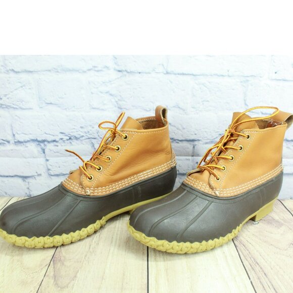 LL Bean Brown Leather Lace Up Round Toe Unlined Ankle Duck Boots Size 11 M - Picture 2 of 10
